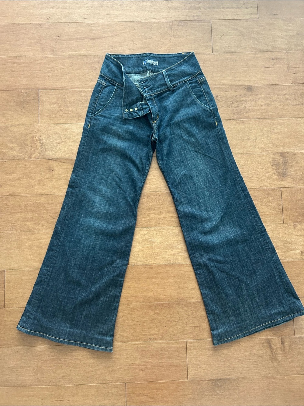 Vintage Y2K Hudson Low Rise Wide Leg Flare Jeans Size 29 Made in USA